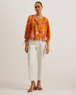 Bluzka Damskie Ted Baker Relaxed Fit Detail Pomarańczowe Polska | PL-TDAWF9750