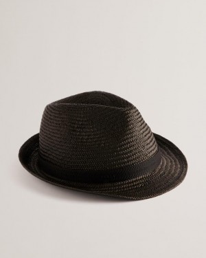 Kapelusz Męskie Ted Baker Straw Trilby With Webbing Trim Czarne Polska | PL-WQKRZ8059