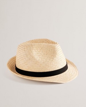 Kapelusz Męskie Ted Baker Straw Trilby With Webbing Trim Beżowe Polska | PL-FQDGL9427