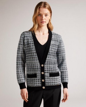 Kardigan Damskie Ted Baker Check Easy Fit Białe Polska | PL-WNIGV3018