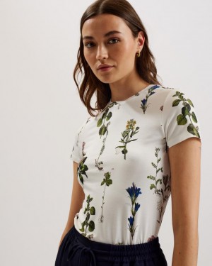 Koszulka Damskie Ted Baker Botanical Bouquet Print Białe Polska | PL-MLOBI2934