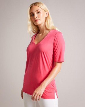 Koszulka Damskie Ted Baker Easy Fit V-Neck Koralowe Polska | PL-DIUAJ6947