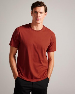 Koszulka Męskie Ted Baker Short Sleeve Regular Fit Plain Ciemny Pomarańczowe Polska | PL-IMAFY2578