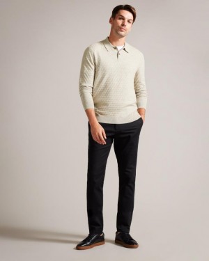 Koszulka Polo Męskie Ted Baker Long Sleeve Knitted Brązowe Brązowe Polska | PL-LPABE3952