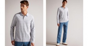 Koszulka Polo Męskie Ted Baker Long Sleeve Textured Stripe Szare Polska | PL-XVHJA9041