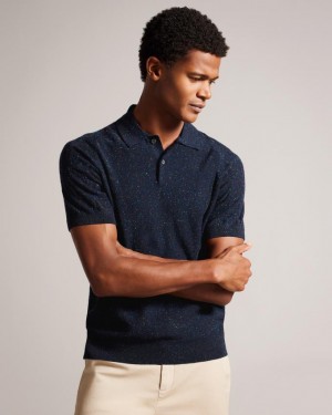 Koszulka Polo Męskie Ted Baker Marled With Cable Knit Granatowe Polska | PL-FJUHR0783