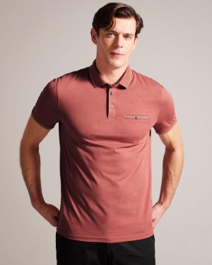 Koszulka Polo Męskie Ted Baker Polo With Striped Details Różowe Polska | PL-YBXIK9623