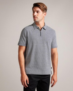 Koszulka Polo Męskie Ted Baker Short Sleeve Textured Zip Granatowe Polska | PL-YXIVF6450