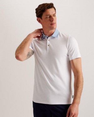 Koszulka Polo Męskie Ted Baker Short Sleeve Woven Collar Białe Polska | PL-GFTLK6804