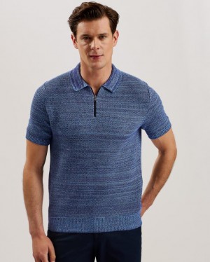 Koszulka Polo Męskie Ted Baker Short Sleeve Zip Niebieskie Polska | PL-CEXGU5701