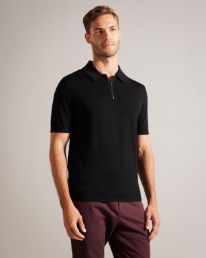 Koszulka Polo Męskie Ted Baker Short Sleeve Merino Wool Zip Granatowe Polska | PL-WLVNR3108