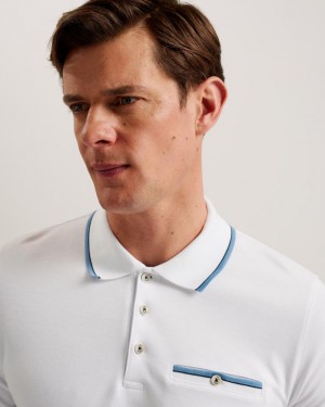 Koszulka Polo Męskie Ted Baker Short Sleeve Białe Polska | PL-NCYFD3640