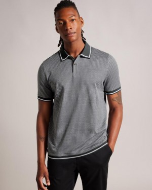 Koszulka Polo Męskie Ted Baker Short Sleeve Regular Geo Textured Zielone Polska | PL-YIPMH2057