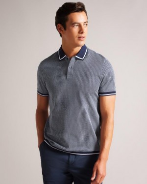 Koszulka Polo Męskie Ted Baker Short Sleeve Regular Geo Textured Granatowe Polska | PL-FZLHC6713