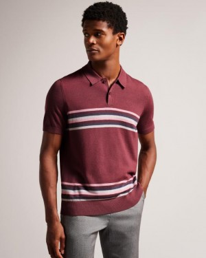 Koszulka Polo Męskie Ted Baker Striped Wool Bordowe Polska | PL-LWJYU6410