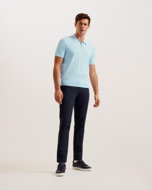 Koszulka Polo Męskie Ted Baker Textured Knit Zip Niebieskie Polska | PL-YAKWV3420