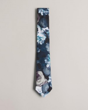 Krawaty Męskie Ted Baker Painted Floral Print Silk Turkusowe Niebieskie Polska | PL-RFUPS0275