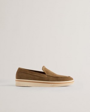 Loafersy Męskie Ted Baker Suede Slip On Chunky Khaki Polska | PL-KLNSR8071