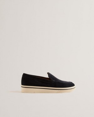 Loafersy Męskie Ted Baker Suede Slip On Chunky Granatowe Polska | PL-AMEXJ2540