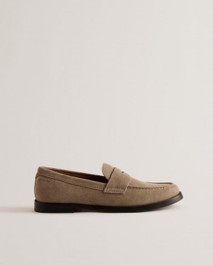 Loafersy Męskie Ted Baker Textured Leather Saddle Khaki Polska | PL-VGFZL2109