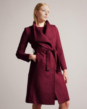 Płaszcz Damskie Ted Baker Herringbone Wool Wrap Głęboka Różowe Polska | PL-WJRLM3481