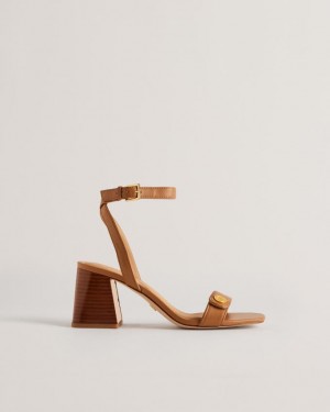 Sandały Damskie Ted Baker Block Heel With Coin Detail Brązowe Polska | PL-QHWPZ8950