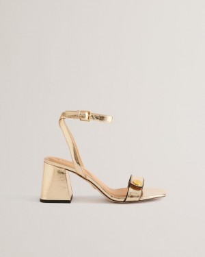 Sandały Damskie Ted Baker Block Heel With Coin Detail Złote Polska | PL-YDVTG8501