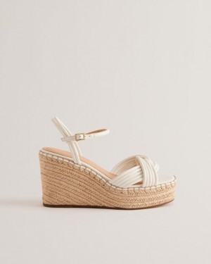 Sandały Damskie Ted Baker Cross Strap Espadrille Wedge Białe Polska | PL-GCENA7145