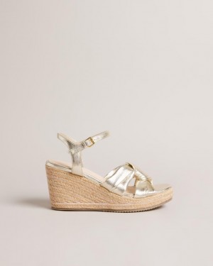 Sandały Damskie Ted Baker Knotted Wedge Espadrille Złote Polska | PL-ISZNF4936