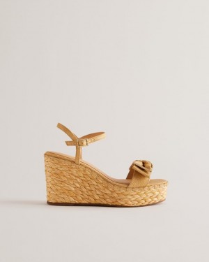 Sandały Damskie Ted Baker Raffia Bow Detail Wedge Beżowe Polska | PL-HYDXK6540