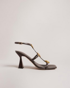 Sandały Damskie Ted Baker Textured Coin Heeled Brązowe Polska | PL-DUPCK7089