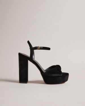 Sandały Damskie Ted Baker Velvet Bow Platform Heeled Czarne Polska | PL-MSNPZ1903