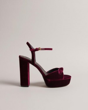 Sandały Damskie Ted Baker Velvet Bow Platform Heeled Bordowe Polska | PL-IFGEN1293