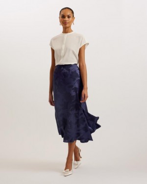 Spódnica Damskie Ted Baker Asymmetric Jacquard Midi Granatowe Polska | PL-GZBRY8945