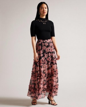 Spódnica Damskie Ted Baker Tiered Maxi Czarne Polska | PL-TBYNG7631