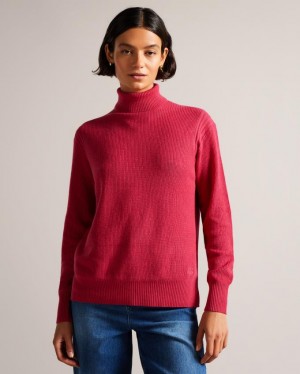 Sweter Damskie Ted Baker Cashmere Blend Roll Neck Różowe Polska | PL-EVKOC5417