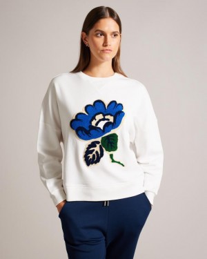 Sweter Damskie Ted Baker Flower Embellished Białe Polska | PL-LWQDU2740