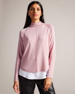 Sweter Damskie Ted Baker Illusion With Curved Hem Głęboka Różowe Polska | PL-ZJRLH3250