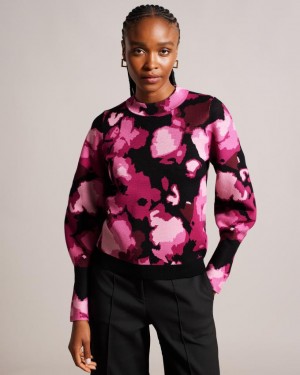 Sweter Damskie Ted Baker Jacquard Floral Czarne Polska | PL-GMFSE5246