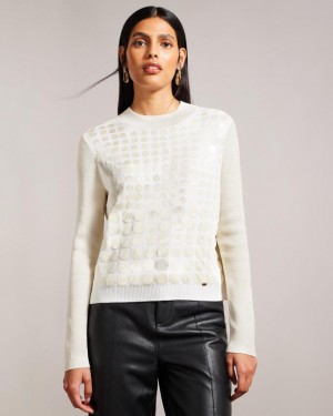 Sweter Damskie Ted Baker Knitted With Metallic Spot Design Białe Polska | PL-AQXZE1698