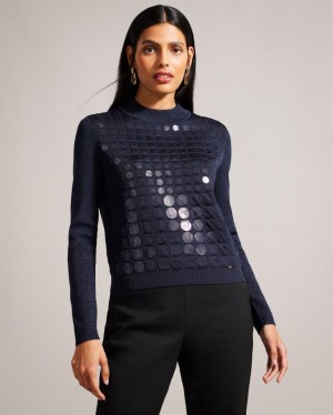 Sweter Damskie Ted Baker Knitted With Metallic Spot Design Niebieskie Polska | PL-BEGAU4639