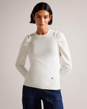 Sweter Damskie Ted Baker Pleat Detail Białe Polska | PL-KYOLM6392