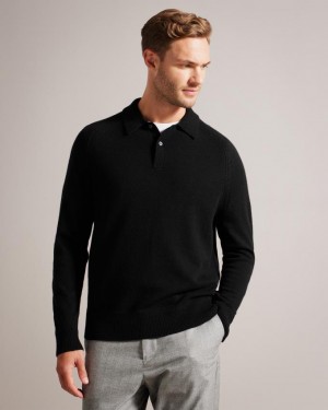 Sweter Męskie Ted Baker Cashmere Polo Neck Czarne Polska | PL-PDOFX1578