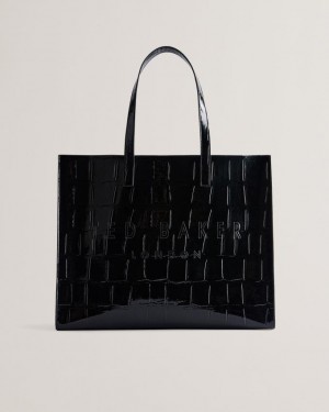 Torby Tote Damskie Ted Baker Mock Croc Icon Czarne Polska | PL-EYVCP6180