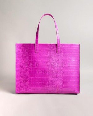 Torby Tote Damskie Ted Baker Mock Croc Icon Głęboka Różowe Polska | PL-PQDKA2160