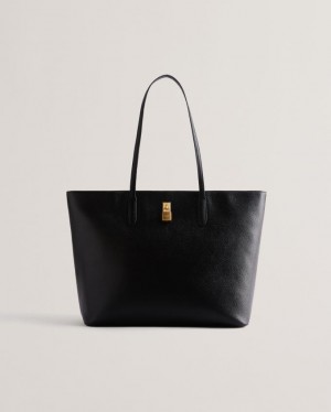 Torby Tote Damskie Ted Baker Textured Padlock Czarne Polska | PL-RMHJW4703