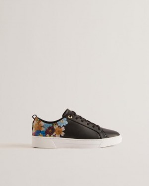 Trampki Damskie Ted Baker Floral Print Cupsole Czarne Polska | PL-VYSTX4738