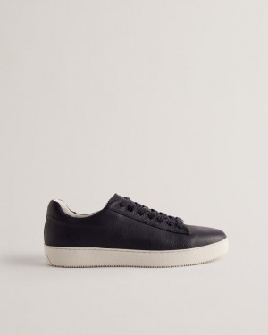 Trampki Męskie Ted Baker Pebbled Leather Low Top Granatowe Polska | PL-JNMRQ3981