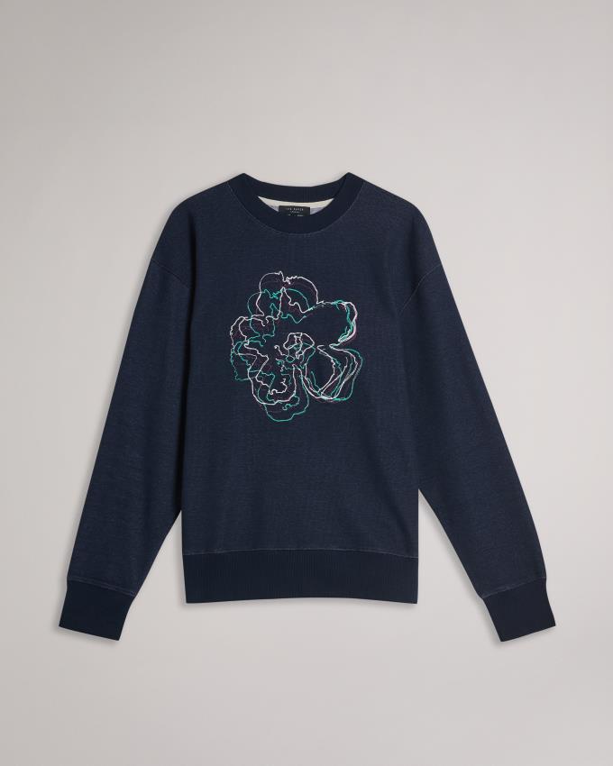 Bluza Męskie Ted Baker Long Sleeve Embroidered Flower Granatowe Polska | PL-ELNYS0213