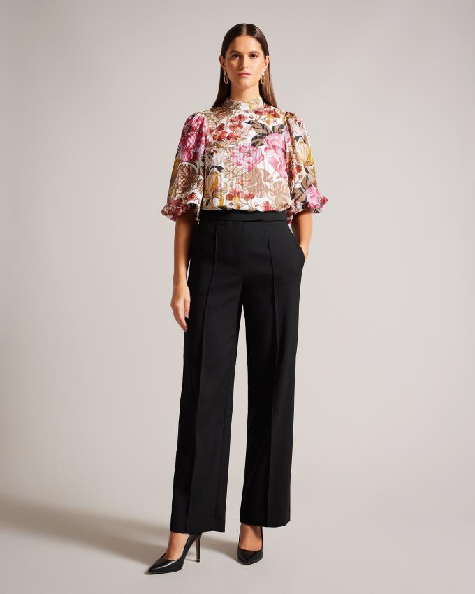 Bluzka Damskie Ted Baker Floral Balloon Sleeve Ciemny Czerwone Polska | PL-RWPZA1703